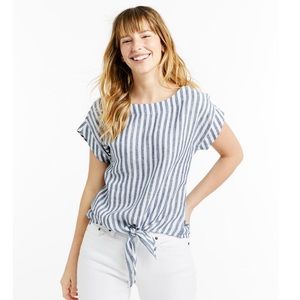 L.L. Bean Women’s Short Sleeve Linen Top blue-striped